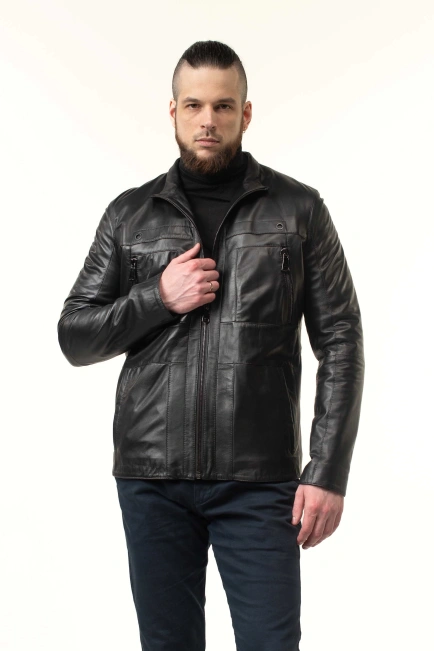 Шкіряна куртка чоловіча з коміром-4