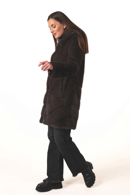 Норковая шуба цвета тёмный капучино-5