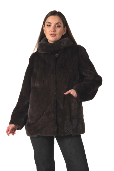 Женская норковая шуба коричневого цвета зима-4