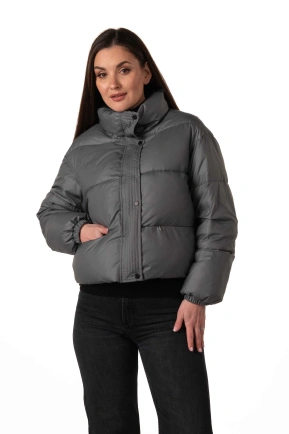 Жіночий укорочений біопуховик темна бірюза
