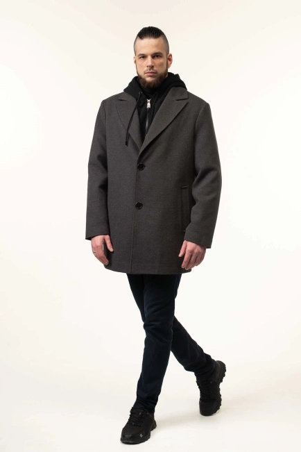 Пальто серого цвета демисезонное с капюшоном-5