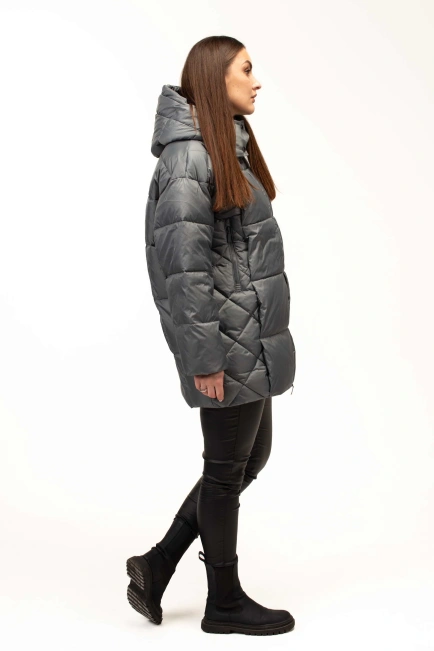 Жіночий біопуховик з декором на боках бірюза-7