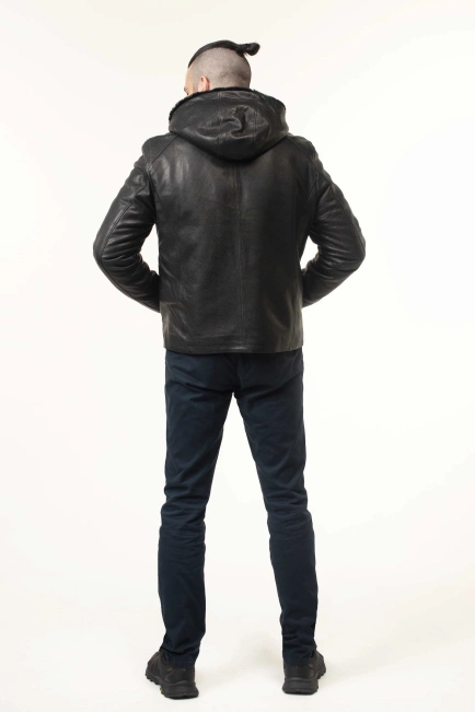 Шкіряна дублянка з капюшоном зимова-2