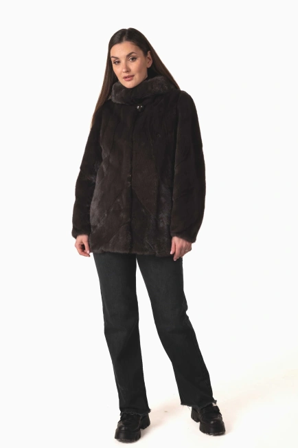 Женская норковая шуба коричневого цвета зима-3