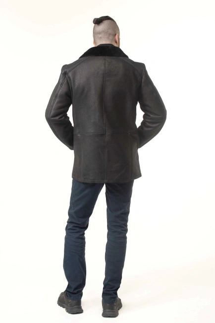 Чоловіча дублянка з натуральної овчини чорна-2