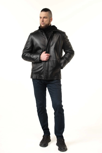 Чоловіча шкіряна дублянка з декором-10