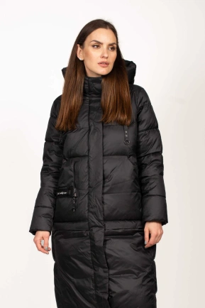 Біопуховик чорний з декором на кишені