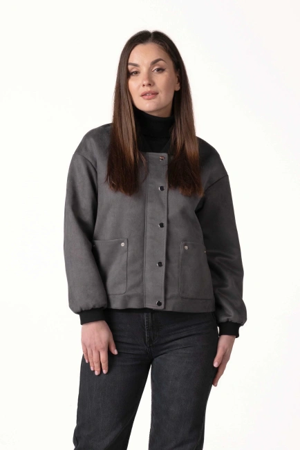 Женская лёгкая куртка из эко-замши графит-1