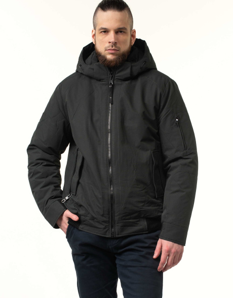 Мужская зимняя куртка-бомбер с биопухом серая