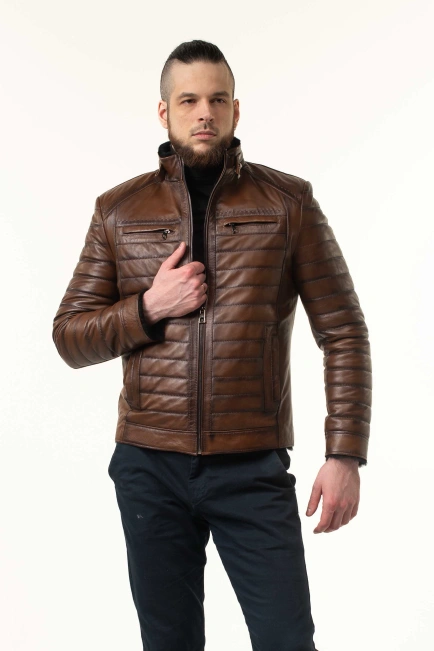 Дубленка мужская в коричневом цвете-4