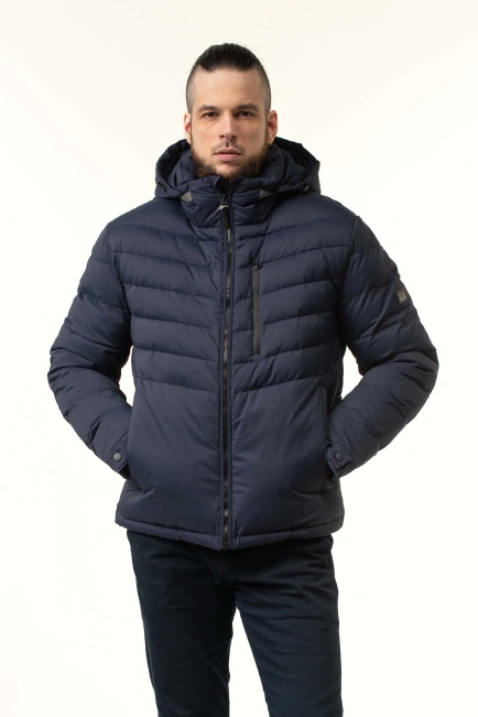 Зимова куртка з біопухом синя зі стрічками-1