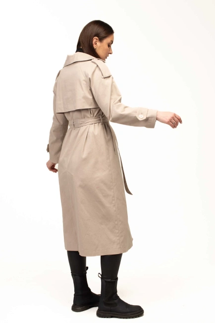 Жіночий текстильний тренч бежевий-7