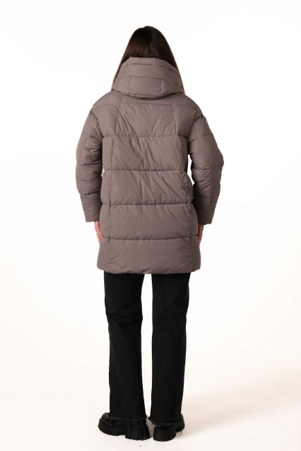 Кофейный биопуховик со съемным капюшоном-2