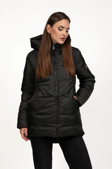 Жіночий зимовий пуховик зелений з біопухом-1