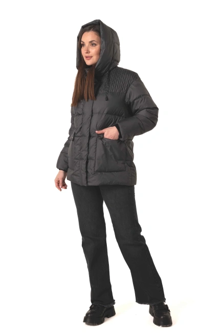 Темно-серый биопуховик с капюшоном-10