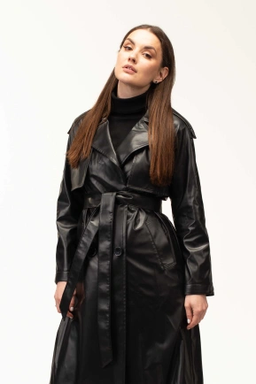Тренч з еко-шкіри чорний