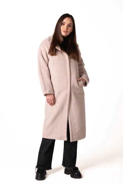 Шуба из экомеха с английским воротником беж-3