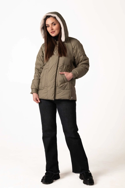 Биопуховик зелёного цвета с экомехом-3