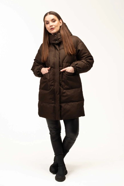 Біопуховик жіночий довгий коричневий-8