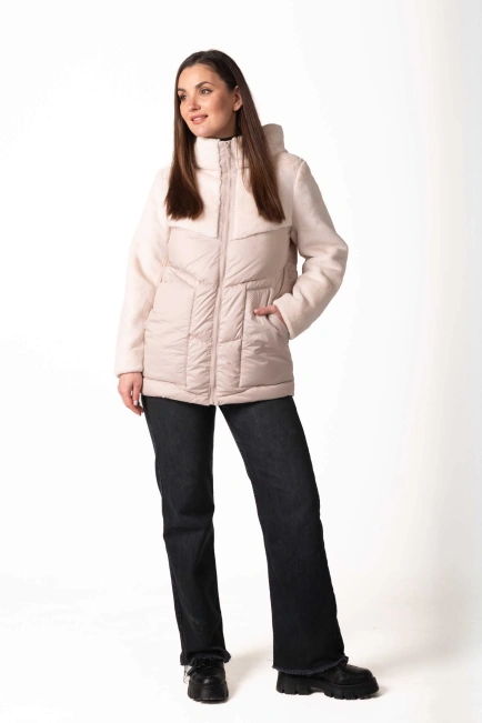 Зимний биопуховик с экомехом молочного цвета-9