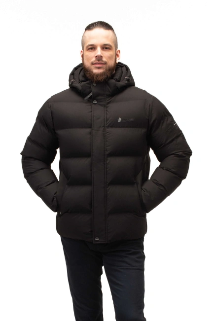 Мужской чёрный стёганый биопуховик-8