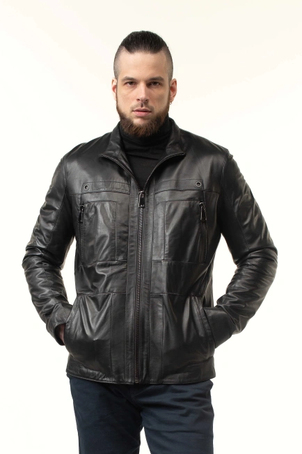 Шкіряна куртка чоловіча з коміром-9