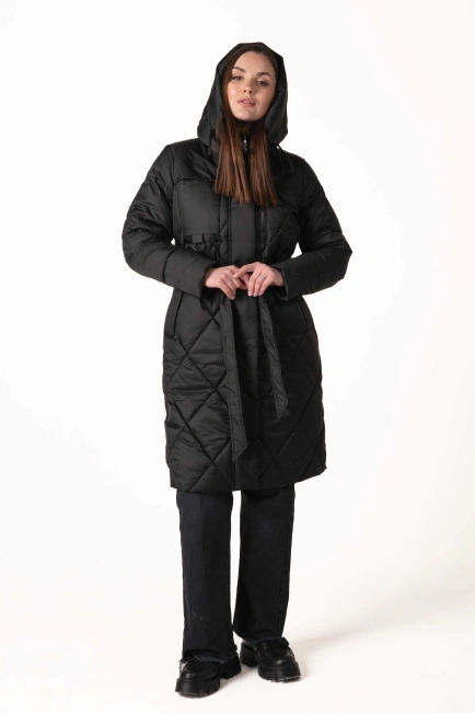 Чёрный биопуховик с ромбовидной стёжкой-8