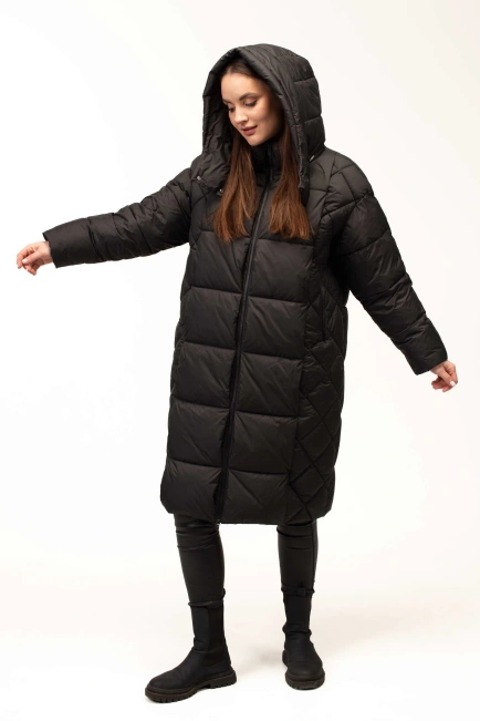 Жіночий чорний зимовий біопух зі стьожкою-10