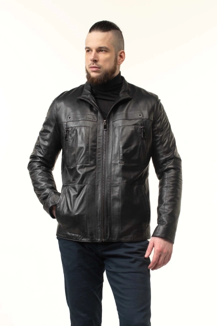 Шкіряна куртка чоловіча з коміром-1