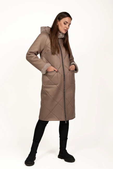 Жіноча штучна дублянка кавового кольору-8