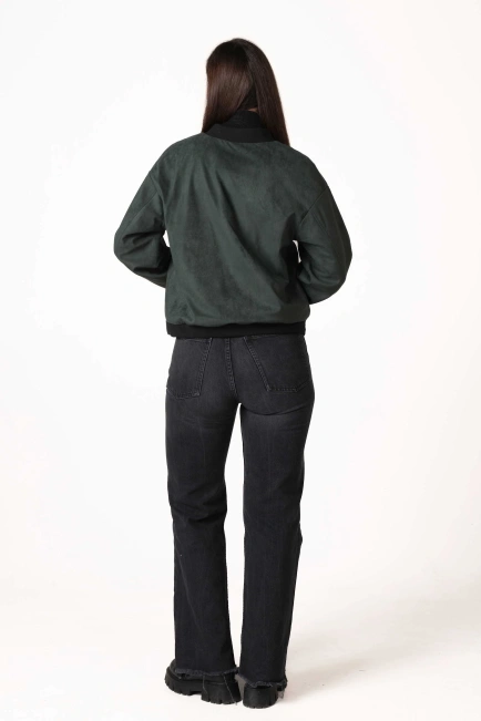 Жіноча куртка зі штучної замші зелена-2