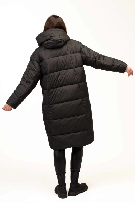 Жіночий чорний зимовий біопух зі стьожкою-2