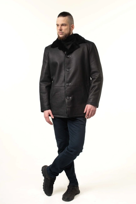 Чоловіча дублянка з натуральної овчини чорна-10