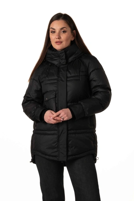 Черный биопуховик с капюшоном и кулисками-1