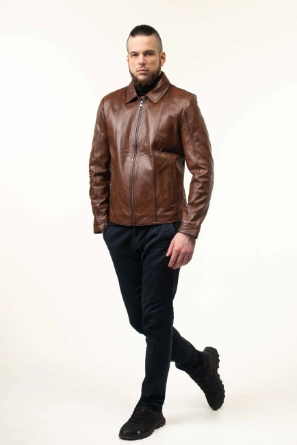 Світло-коричнева шкіряна куртка чоловіча-5
