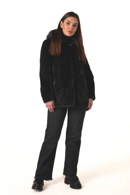 Женская норковая шуба графитового цвета зима-9