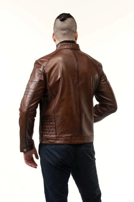 ожаная куртка коричневого цвета с прострочкой-6