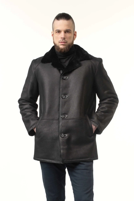 Чоловіча дублянка з натуральної овчини чорна-1