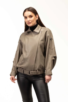 Жіноча бежева шкіряна куртка під резинку