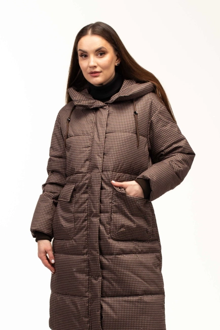 Біопуховик жіночий зимовий довгий принт-1