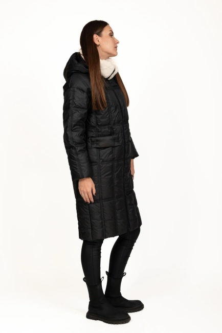 Жіночий біопуховик чорний зі стьобаний чорний-8